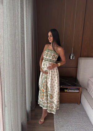 Vestido midi tirantes estampado verde