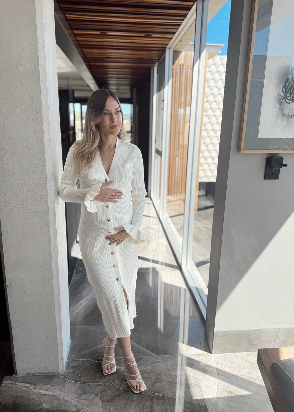 Vestido tejido punto blanco botones