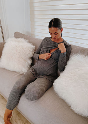 set pants grises embarazo-lactancia